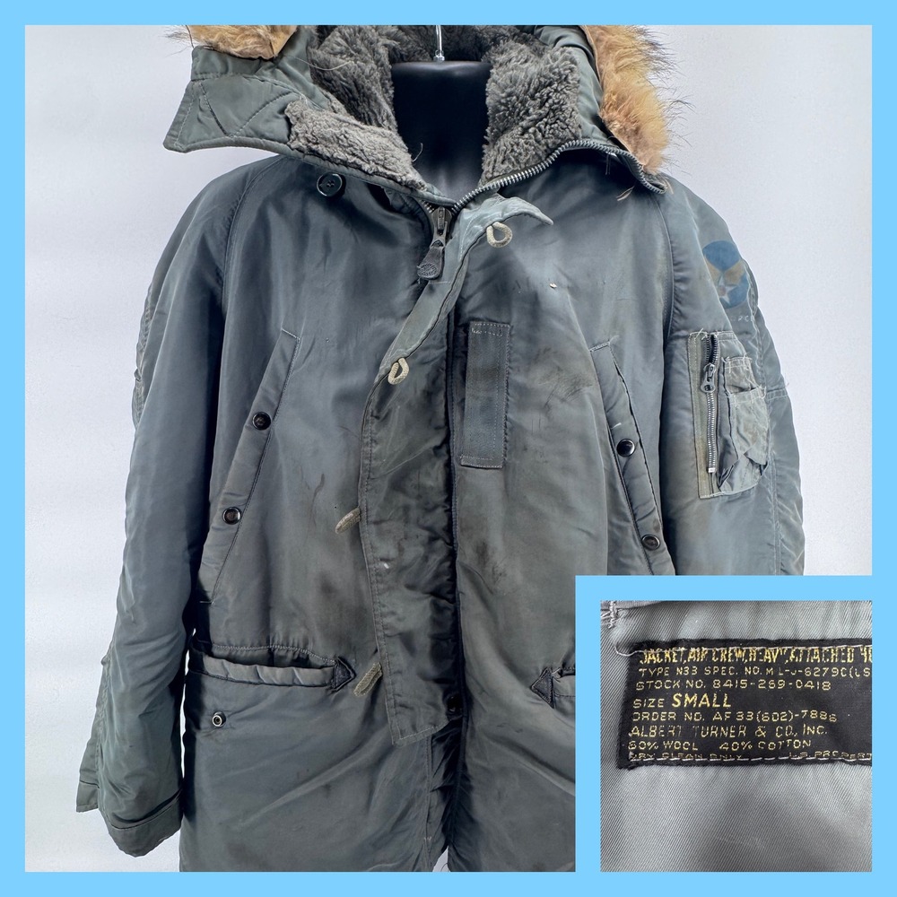US Air Force Air Crew Heavy Attached Jacket N3B Spec Small Gray Vintage Military